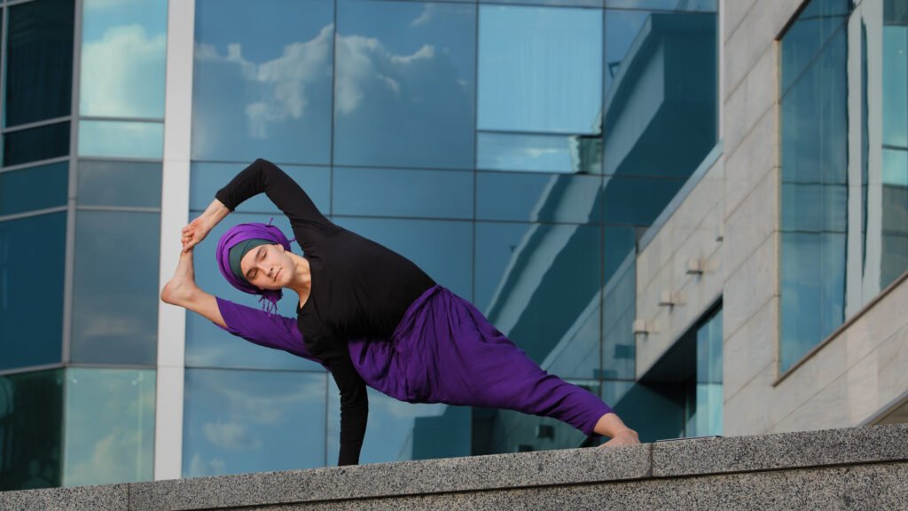 strong woman flexible girl doing yoga exercise in online dance class to get maximum benefit of dance class